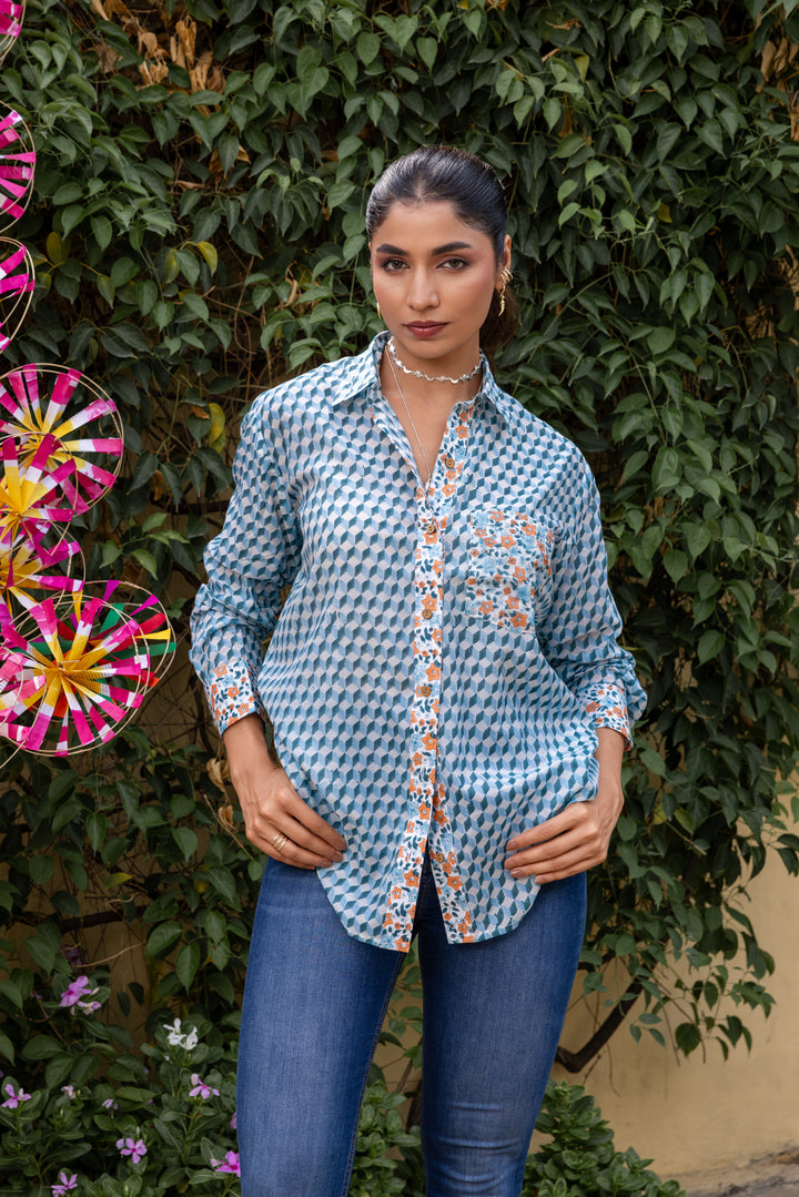 Rangmela Blue Cotton Silk Shirt