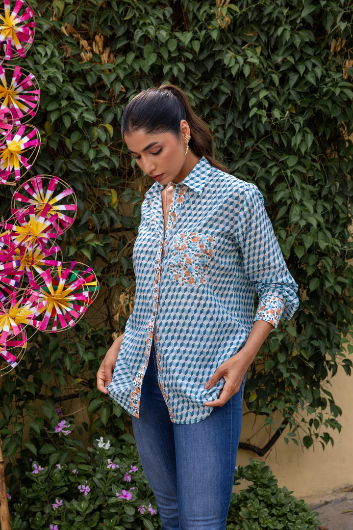 Rangmela Blue Cotton Silk Shirt