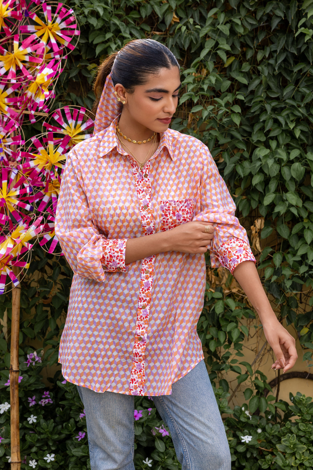 Rangmela Orange Cotton Silk Shirt