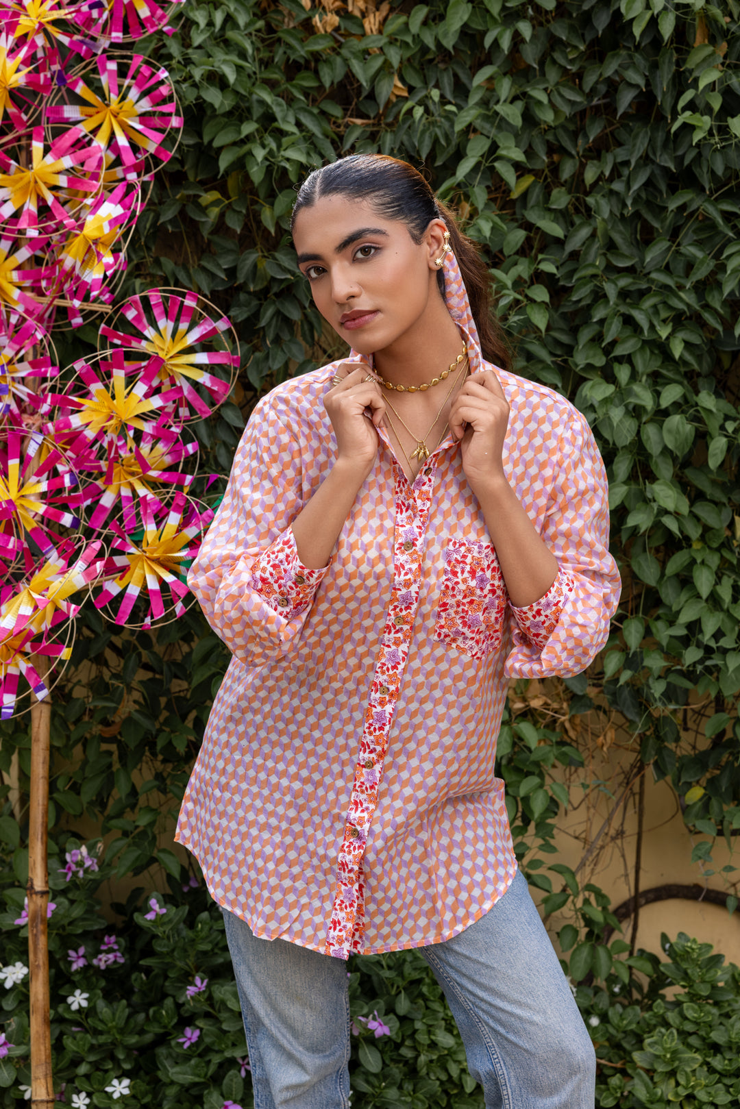 Rangmela Orange Cotton Silk Shirt