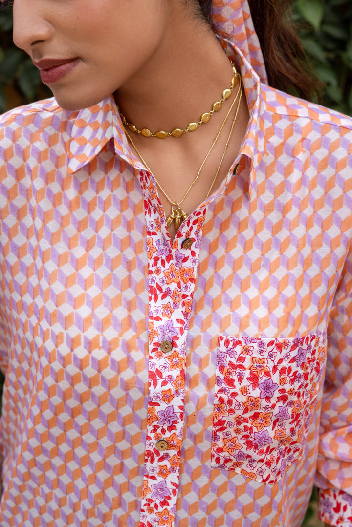 Rangmela Orange Cotton Silk Shirt