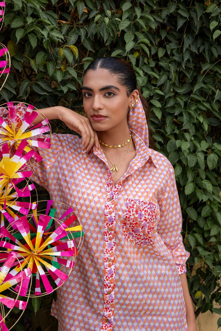 Rangmela Orange Cotton Silk Shirt