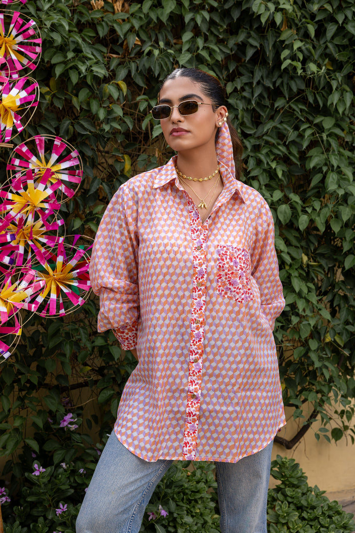Rangmela Orange Cotton Silk Shirt
