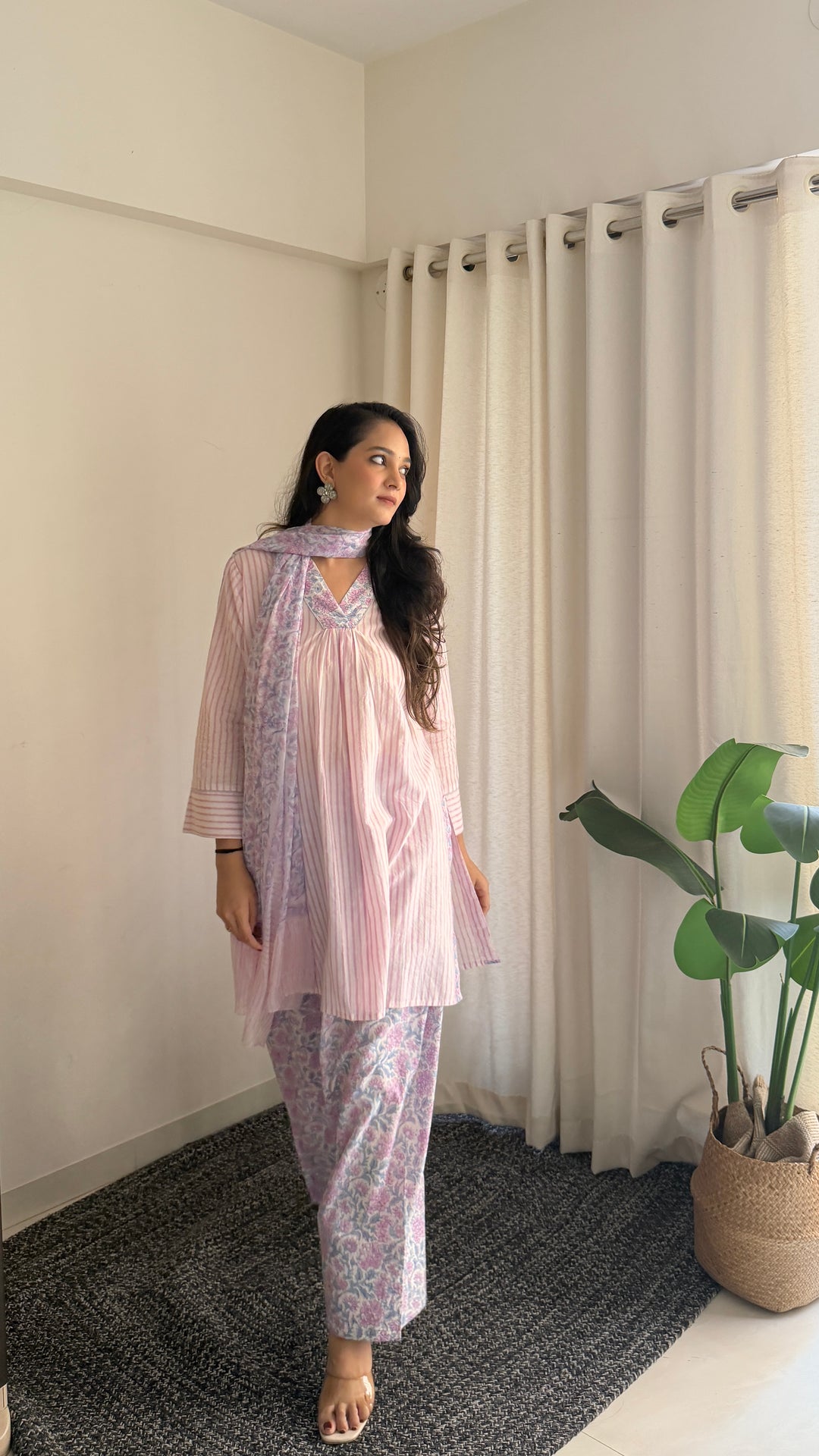 Pihu Strip Block Printed Farshi Suit Set of 3