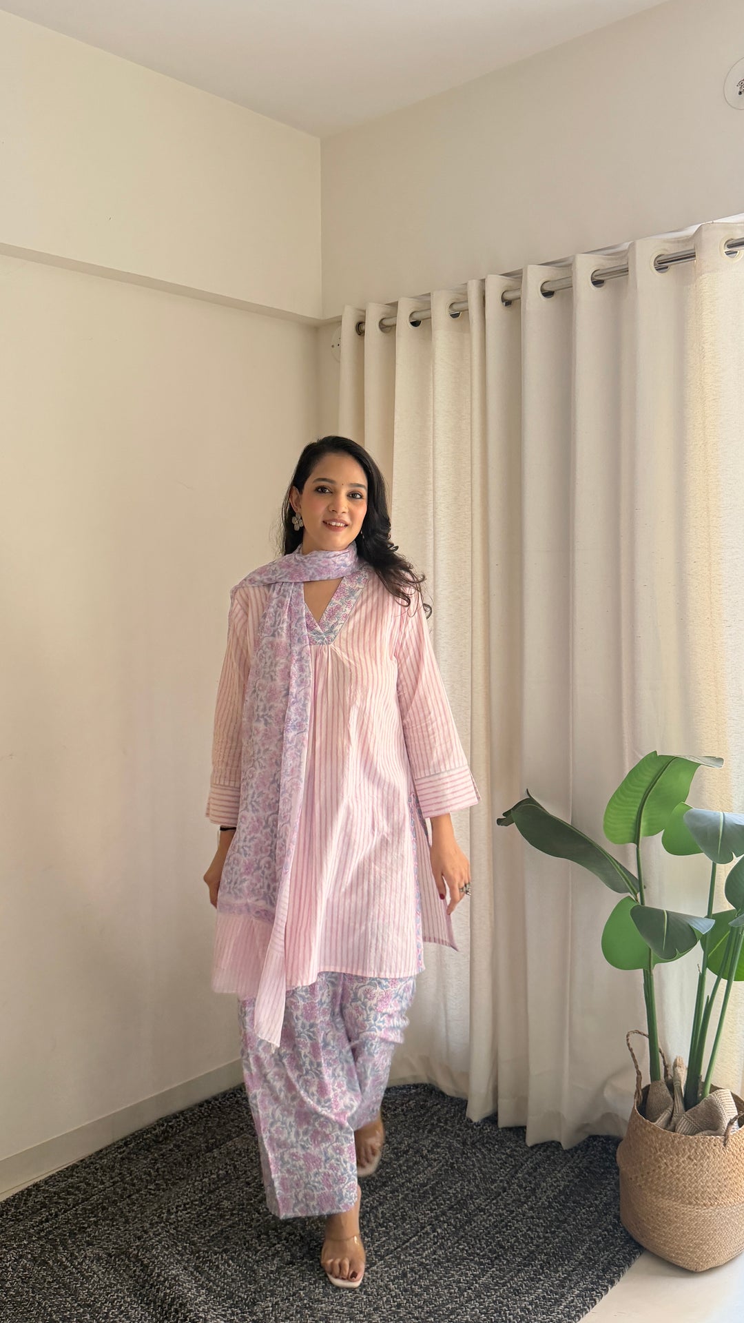 Pihu Strip Block Printed Farshi Suit Set of 3