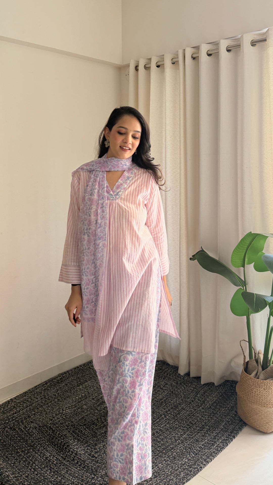 Pihu Strip Block Printed Farshi Suit Set of 3