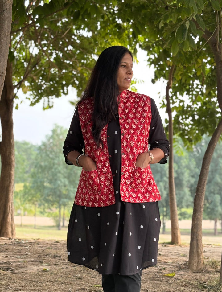 Reversible Quilted Sleeveless Red Jacket