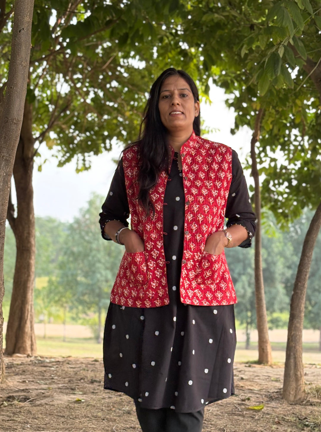 Reversible Quilted Sleeveless Red Jacket