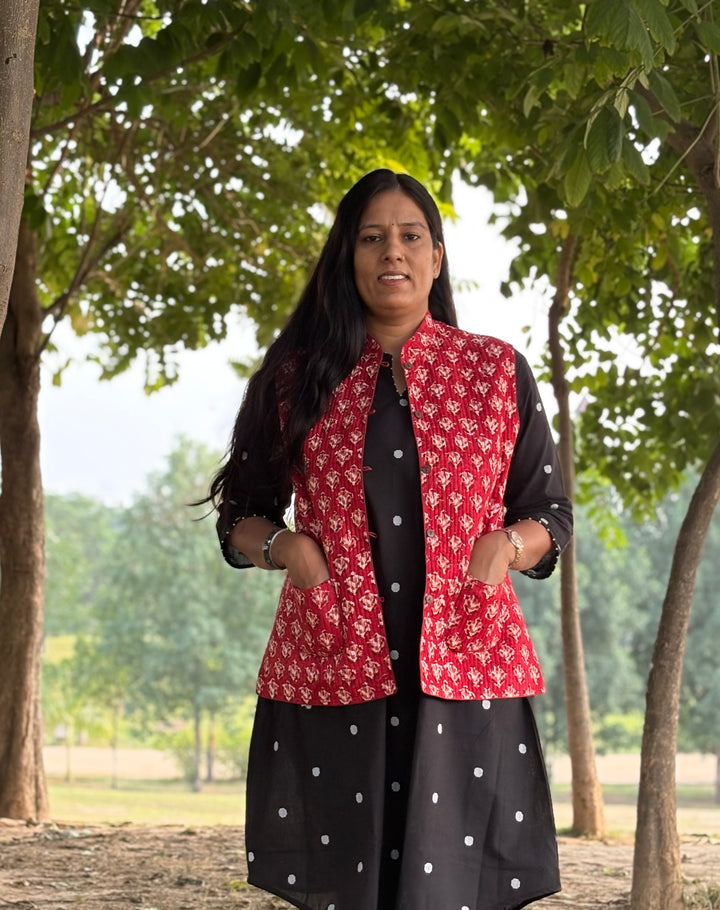 Reversible Quilted Sleeveless Red Jacket