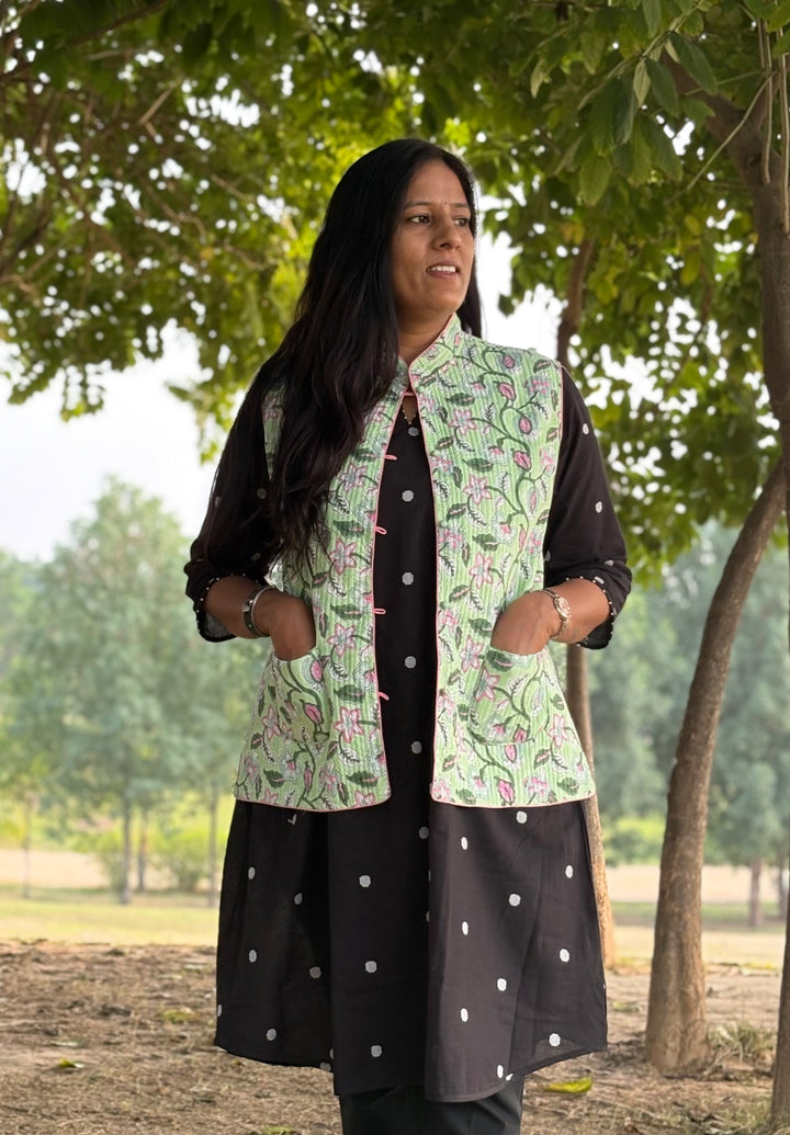 Reversible Quilted Sleeveless Green Jacket