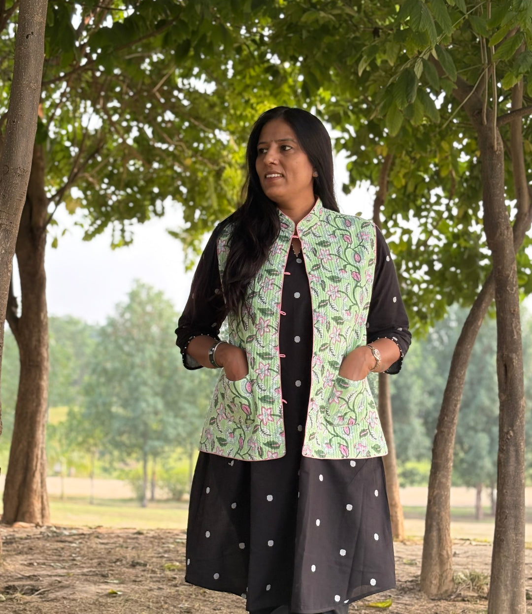 Reversible Quilted Sleeveless Green Jacket