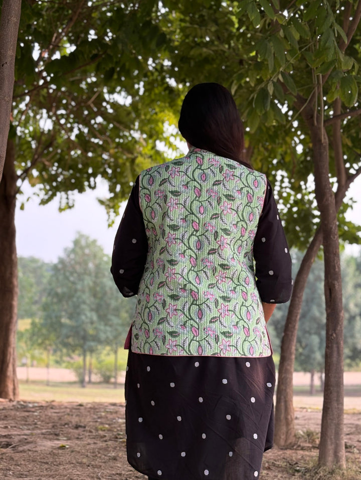 Reversible Quilted Sleeveless Green Jacket