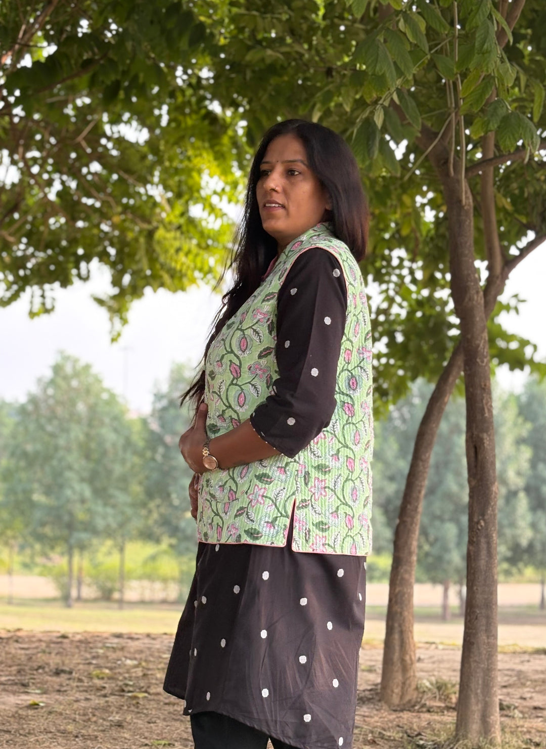 Reversible Quilted Sleeveless Green Jacket