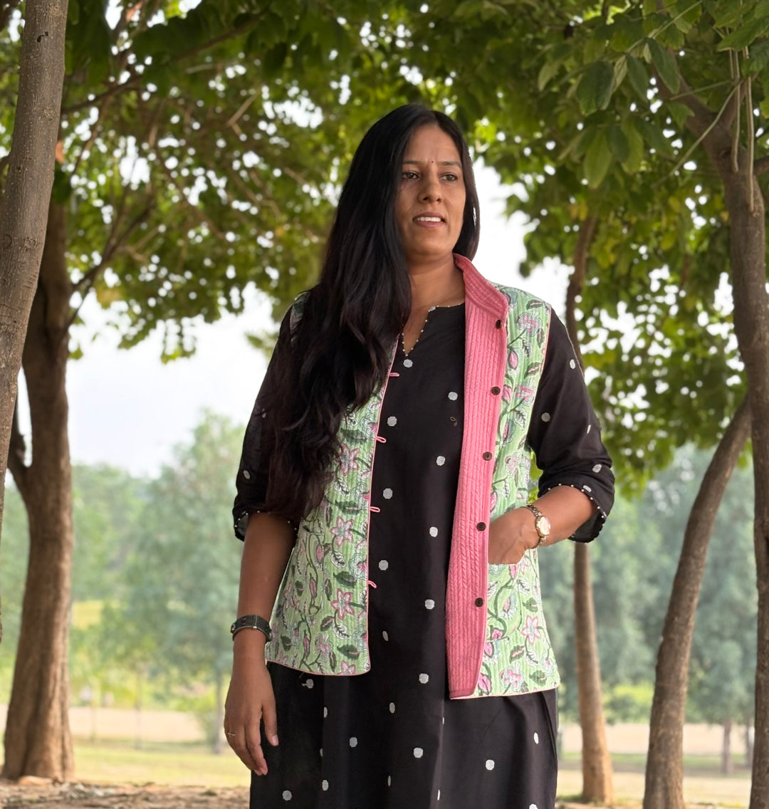 Reversible Quilted Sleeveless Green Jacket