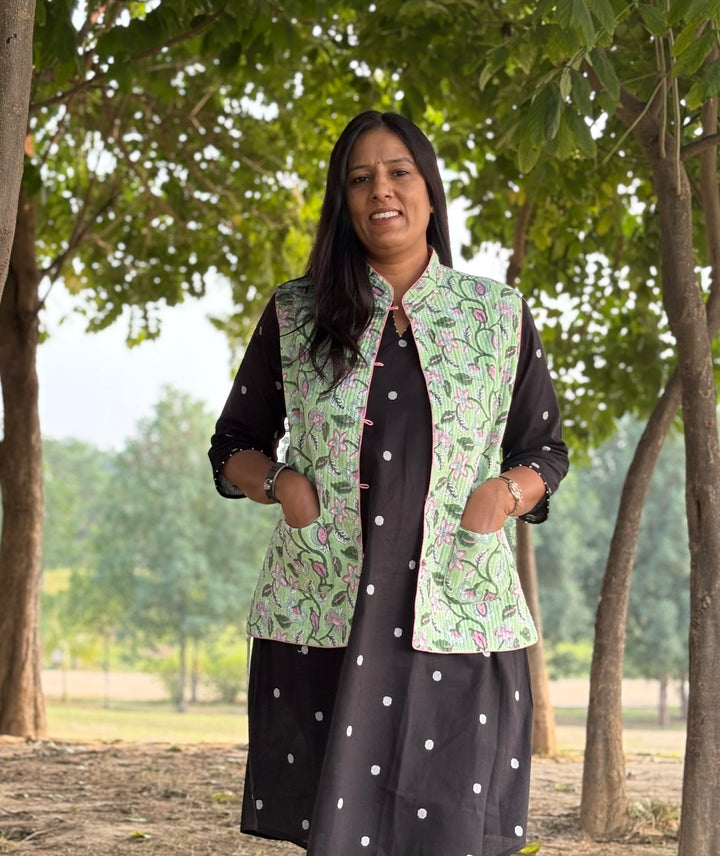 Reversible Quilted Sleeveless Green Jacket