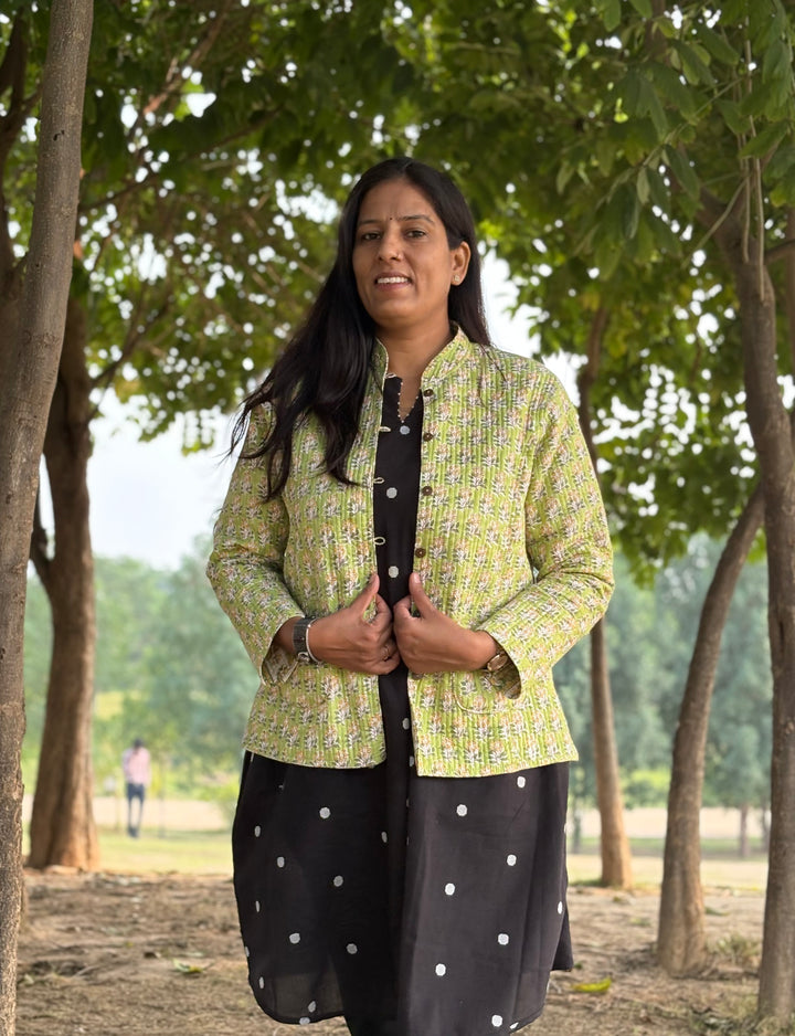 Reversible Quilted Full Sleeve Green Jacket