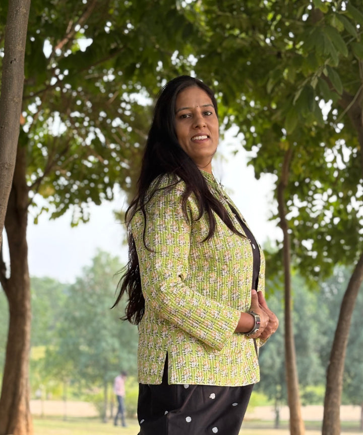 Reversible Quilted Full Sleeve Green Jacket