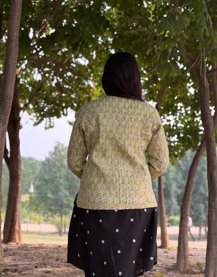 Reversible Quilted Full Sleeve Green Jacket