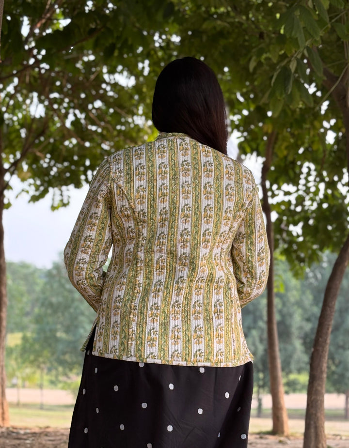 Reversible Quilted Full Sleeve Green Jacket