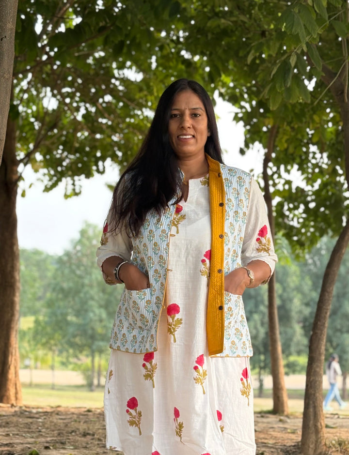 Reversible Quilted Sleeveless White Jacket