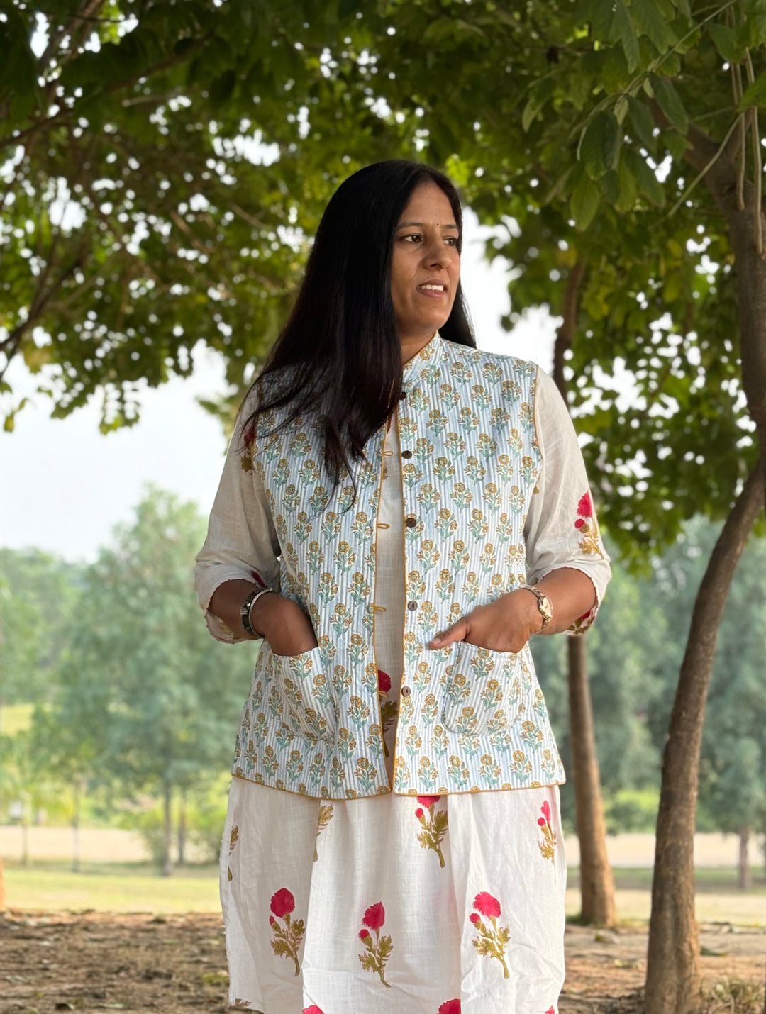 Reversible Quilted Sleeveless White Jacket