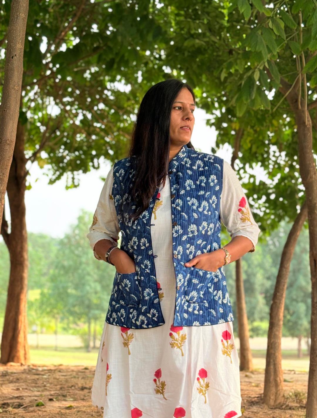 Reversible Quilted Sleeveless Indigo Jacket