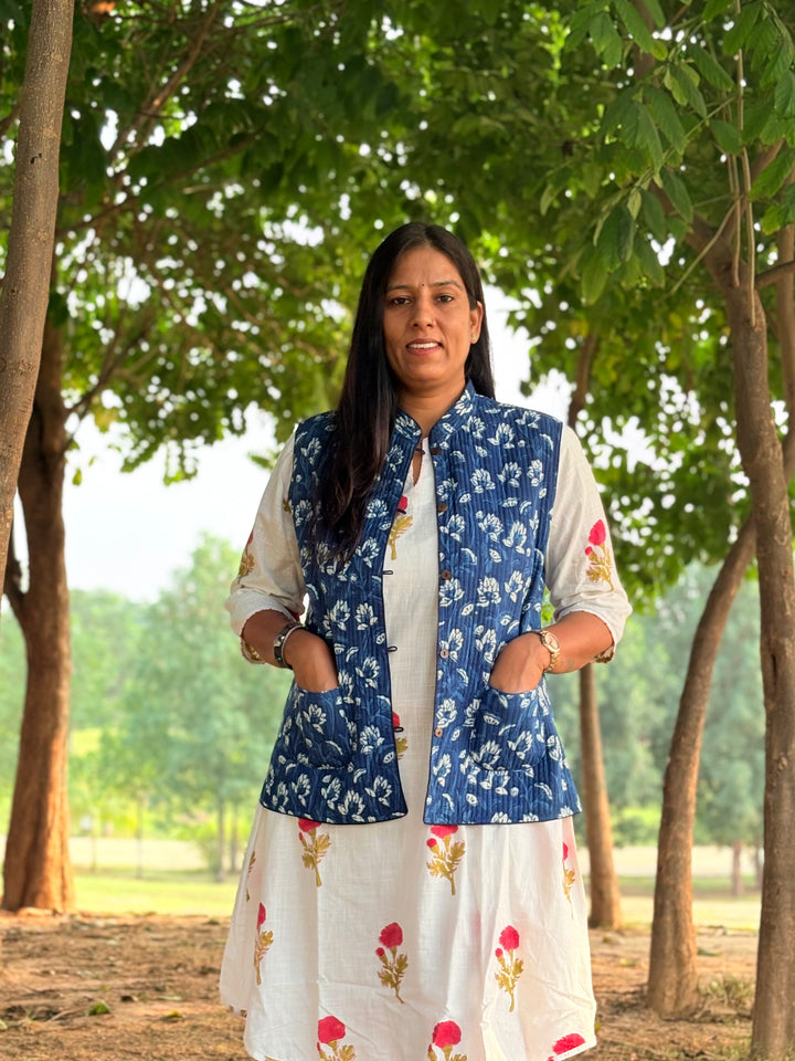 Reversible Quilted Sleeveless Indigo Jacket