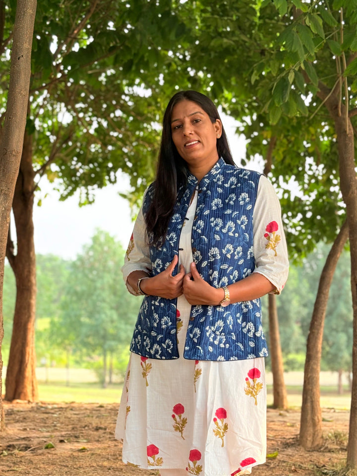 Reversible Quilted Sleeveless Indigo Jacket