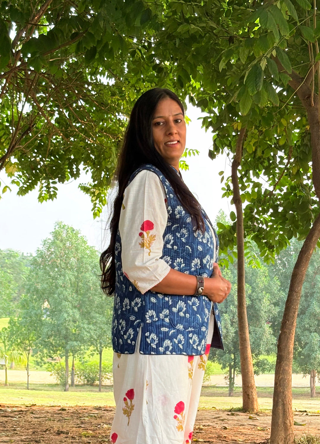 Reversible Quilted Sleeveless Indigo Jacket