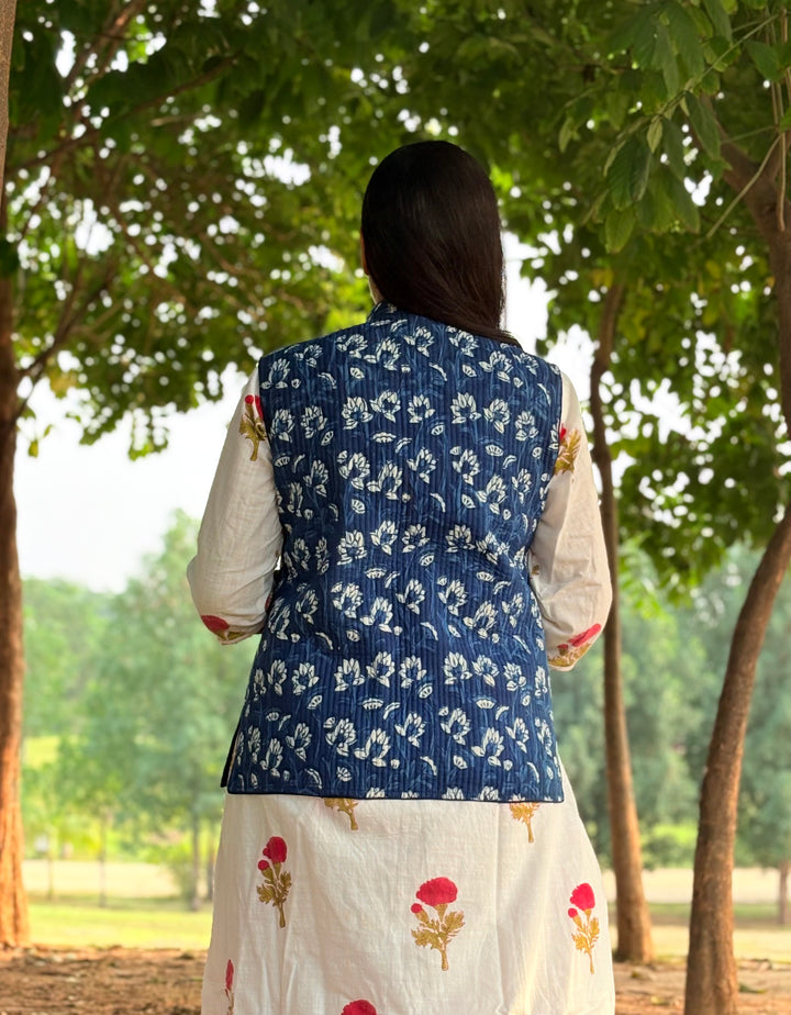 Reversible Quilted Sleeveless Indigo Jacket