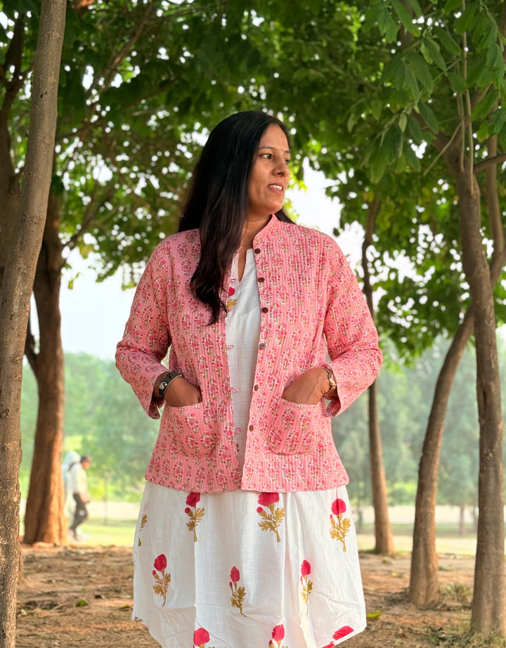 Reversible Quilted Full Sleeve Pink Jacket