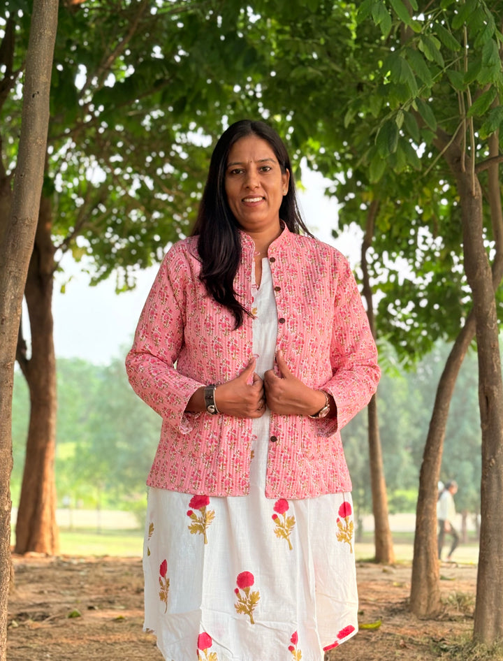 Reversible Quilted Full Sleeve Pink Jacket