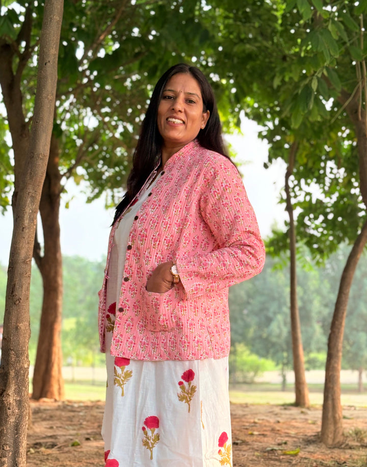 Reversible Quilted Full Sleeve Pink Jacket