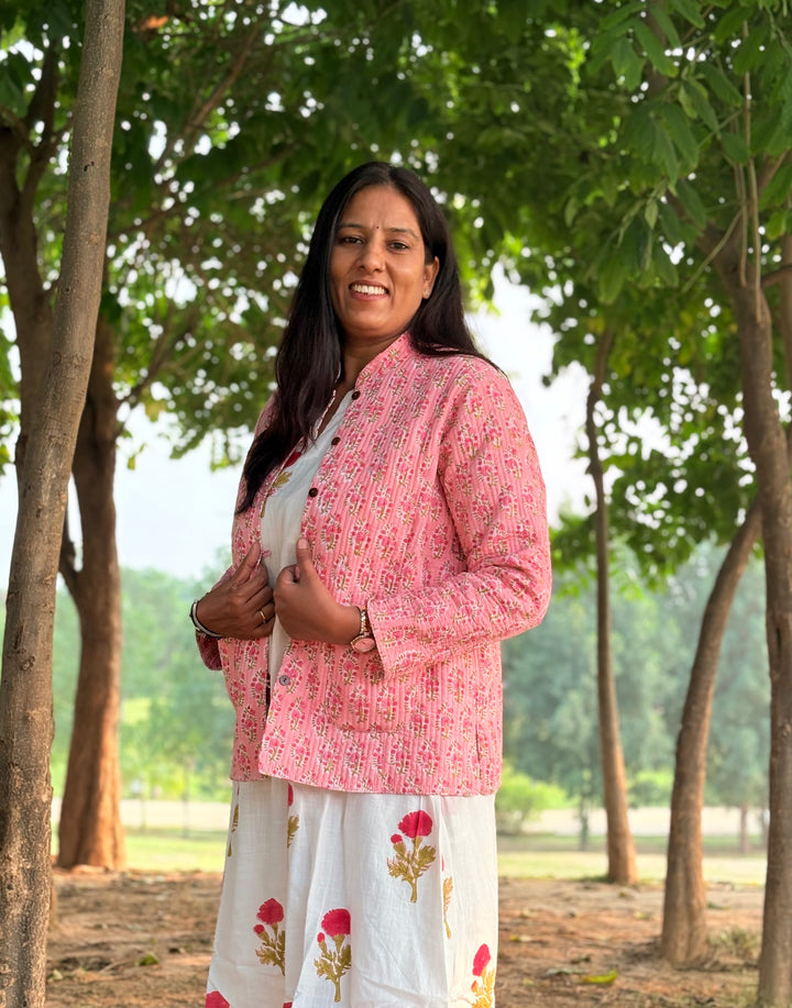 Reversible Quilted Full Sleeve Pink Jacket