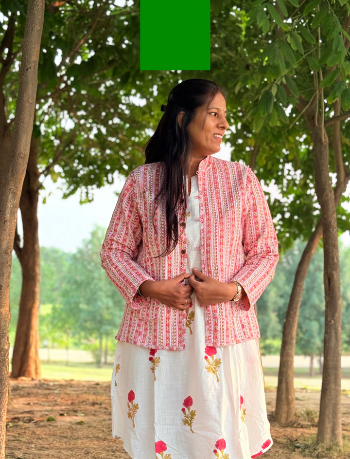 Reversible Quilted Full Sleeve Pink Jacket