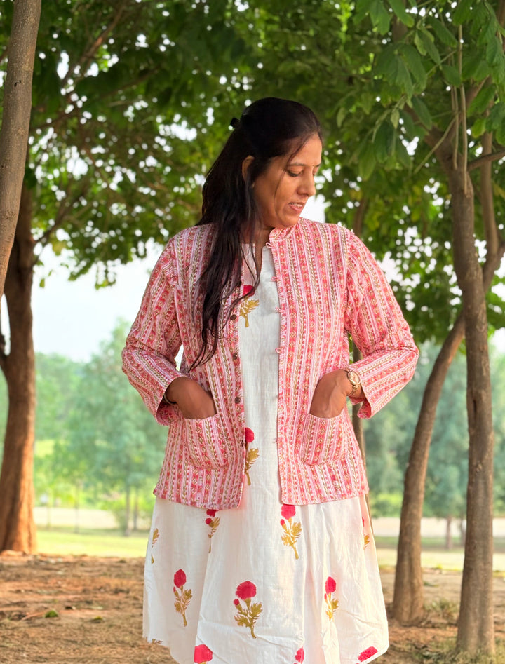 Reversible Quilted Full Sleeve Pink Jacket