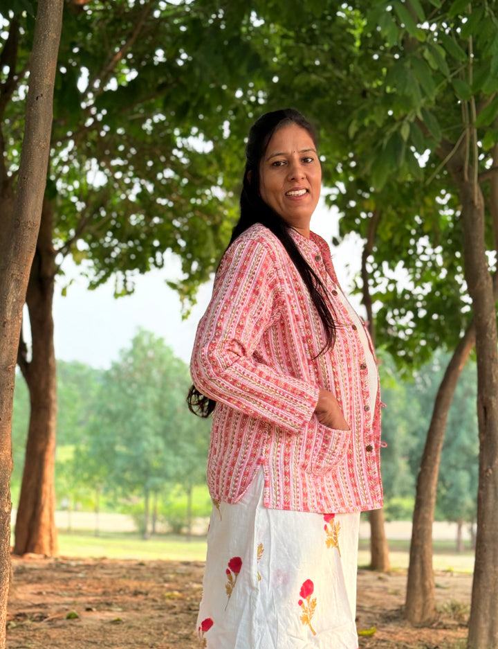 Reversible Quilted Full Sleeve Pink Jacket