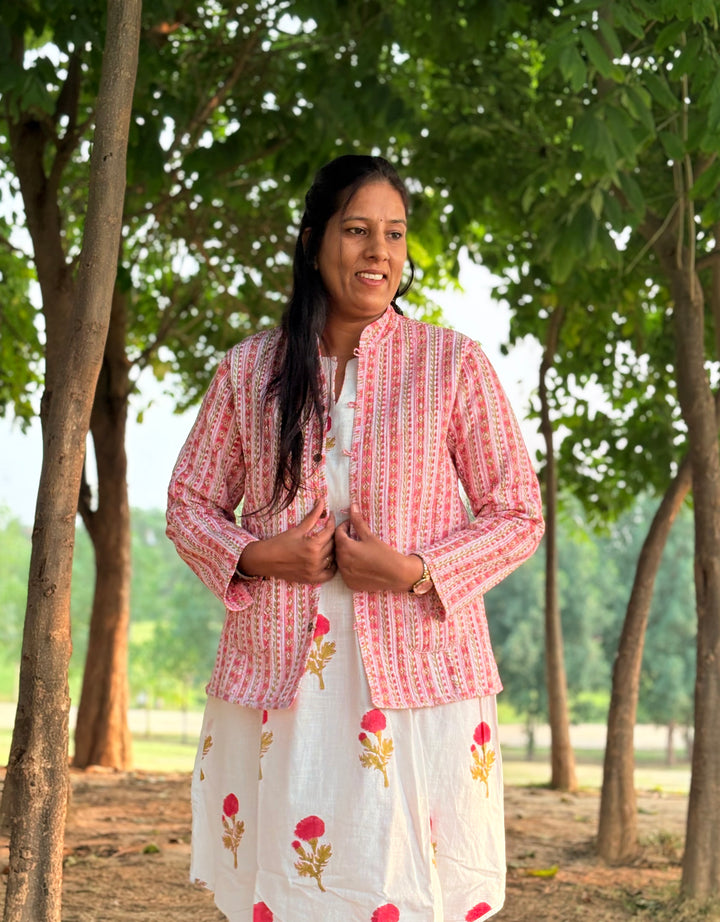 Reversible Quilted Full Sleeve Pink Jacket