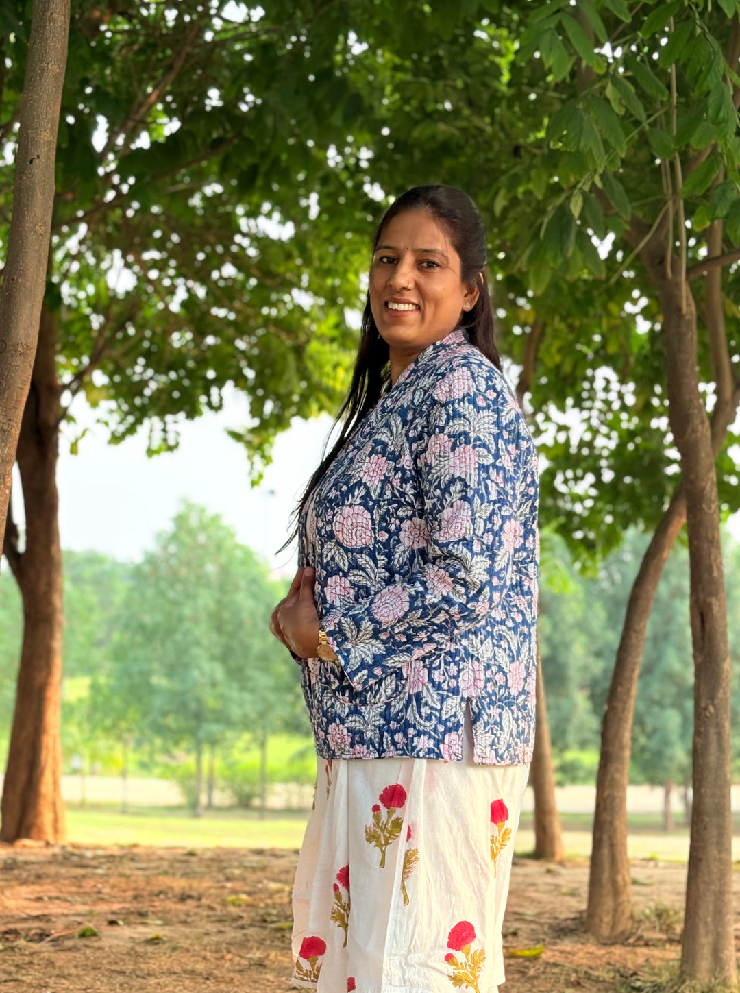 Reversible Quilted Full Sleeve Blue Jacket