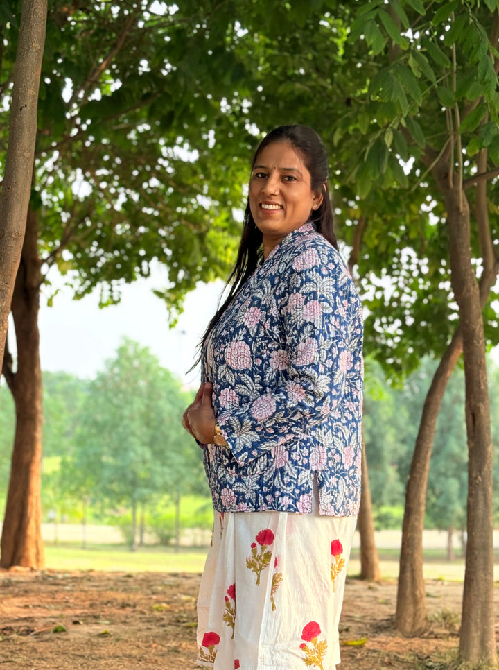 Reversible Quilted Full Sleeve Blue Jacket