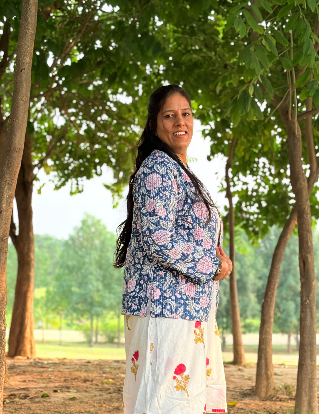 Reversible Quilted Full Sleeve Blue Jacket