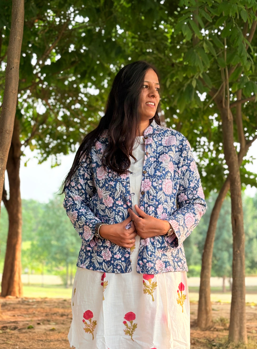 Reversible Quilted Full Sleeve Blue Jacket