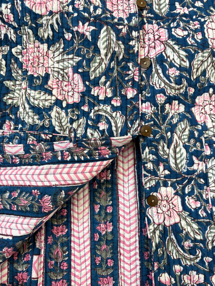 Reversible Quilted Full Sleeve Blue Jacket