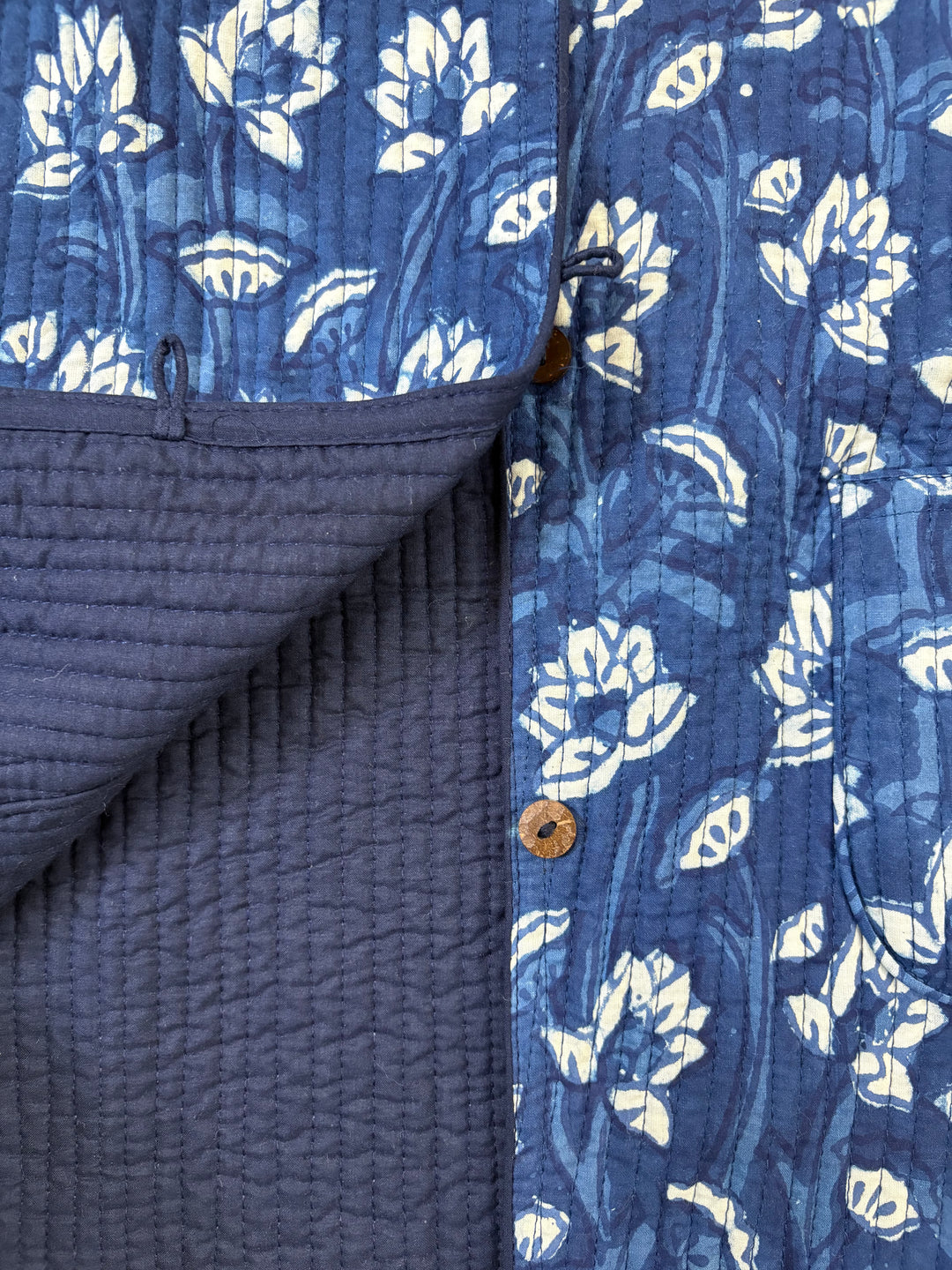 Reversible Quilted Sleeveless Indigo Jacket