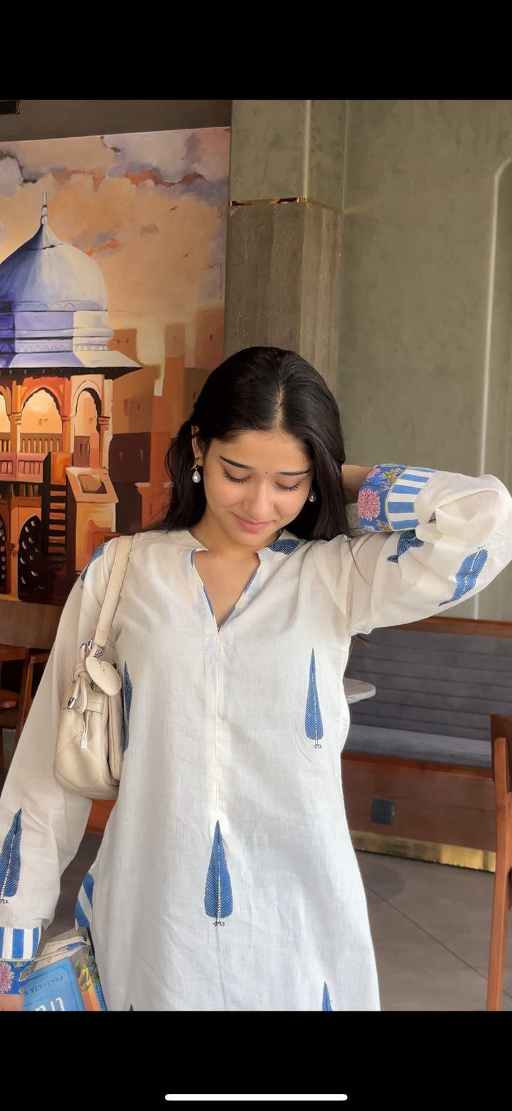 Safaid White Kurta with Blue Farshi Salwar Set of 2