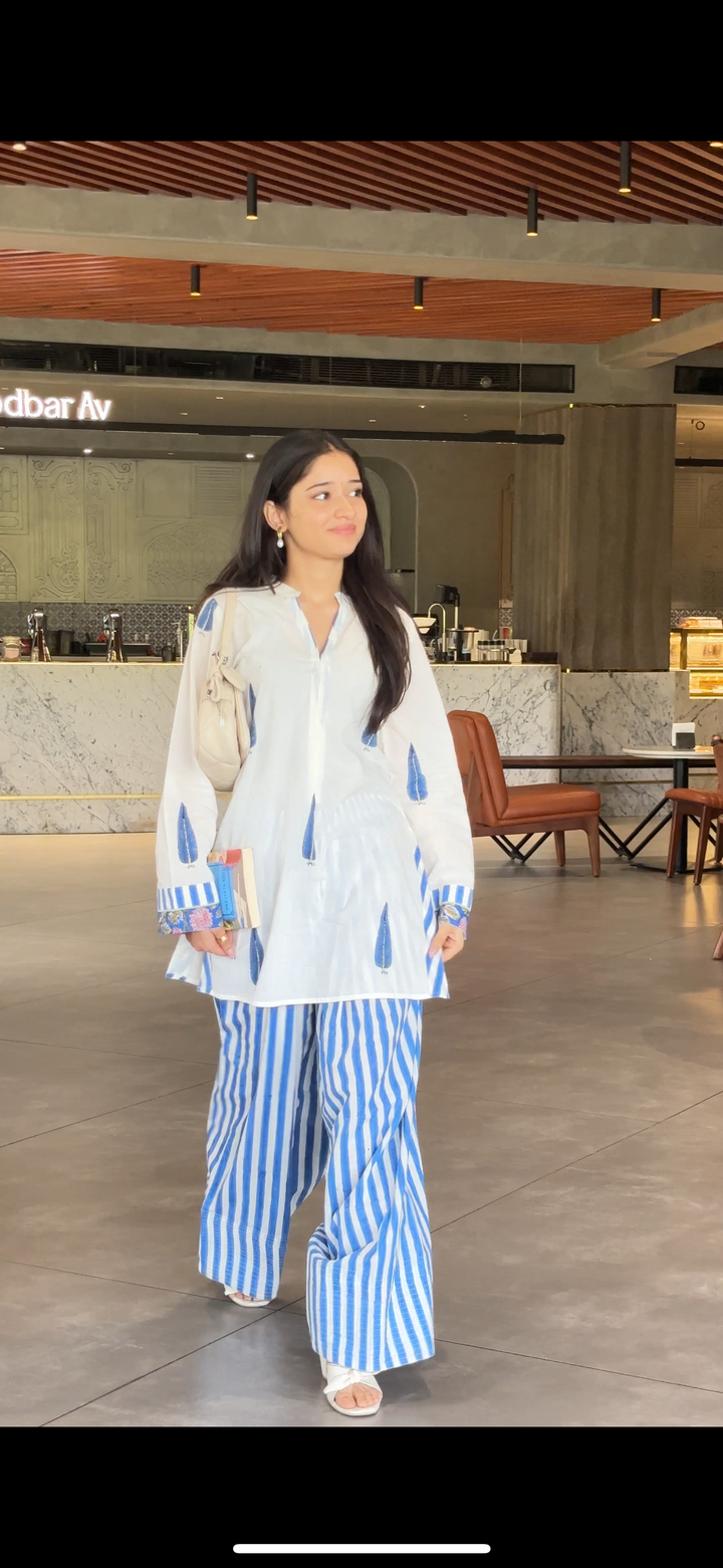 Safaid White Kurta with Blue Farshi Salwar Set of 2