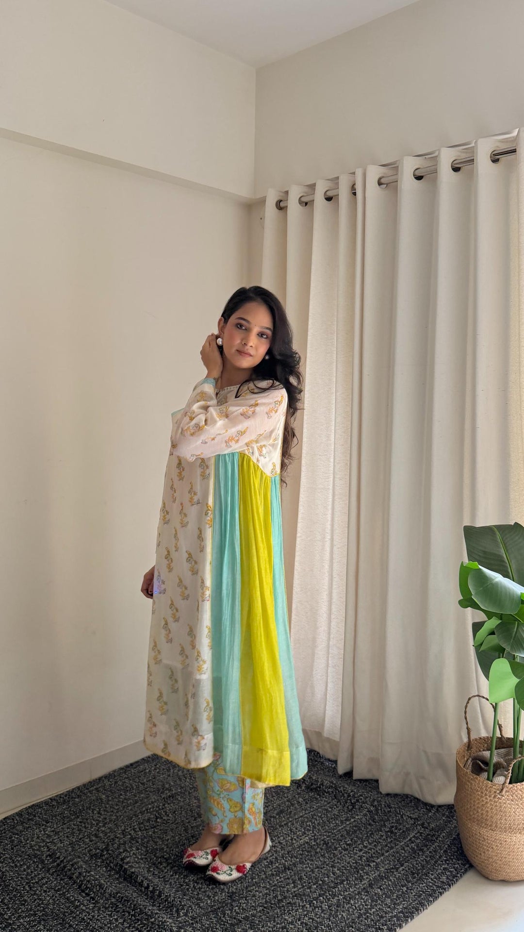 Aarti Hiran in Cotton Candy White Blue Chanderi Mulmul A-Line Kurta set of 2