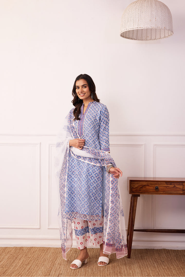 Sukoon Blue Jaal Kota Doria Set of 3