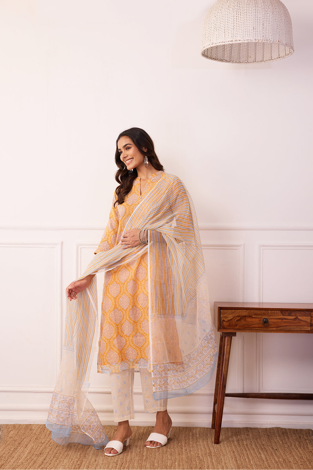 Sukoon Mustard Jaal Kota Doria Set of 3