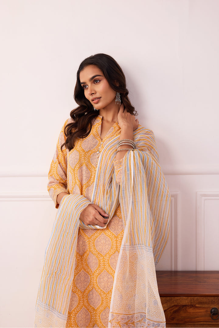 Sukoon Mustard Jaal Kota Doria Set of 3